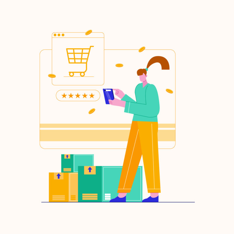 Illustration: Person kauft online mit Smartphone
