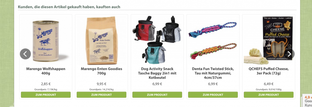Screenshot einer Produktliste