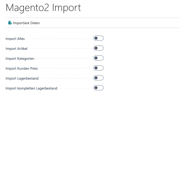Screenshot der Magento-Import-Maske
