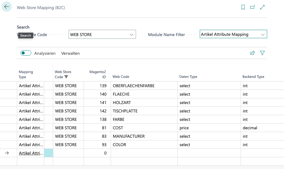 Screenshot: Versand-Mapping in Business Central