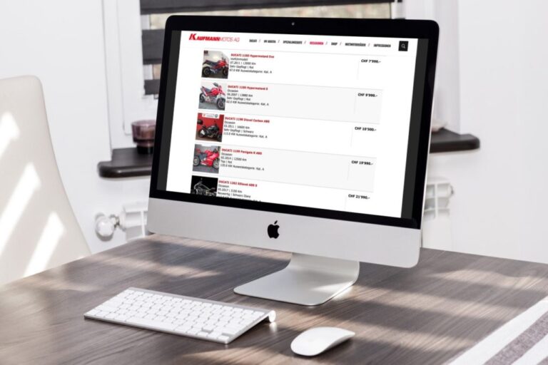 Kaufmann Motos AG Website – Desktop-Mockup Occasionen