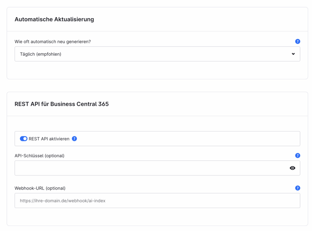 Shopware Admin: Zeitplan und REST API für AI Index