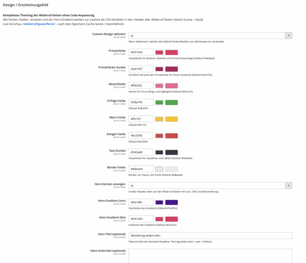 Magento-Admin: Erscheinungsbild steuern