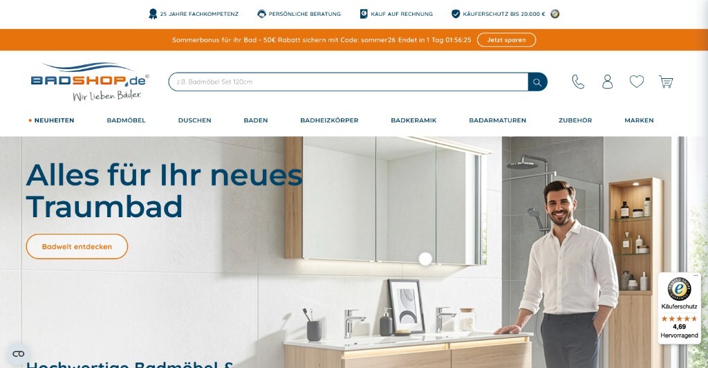 Screenshot der Startseite von badshop.de