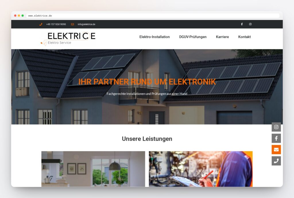 Elektrice website – browser mockup with hero