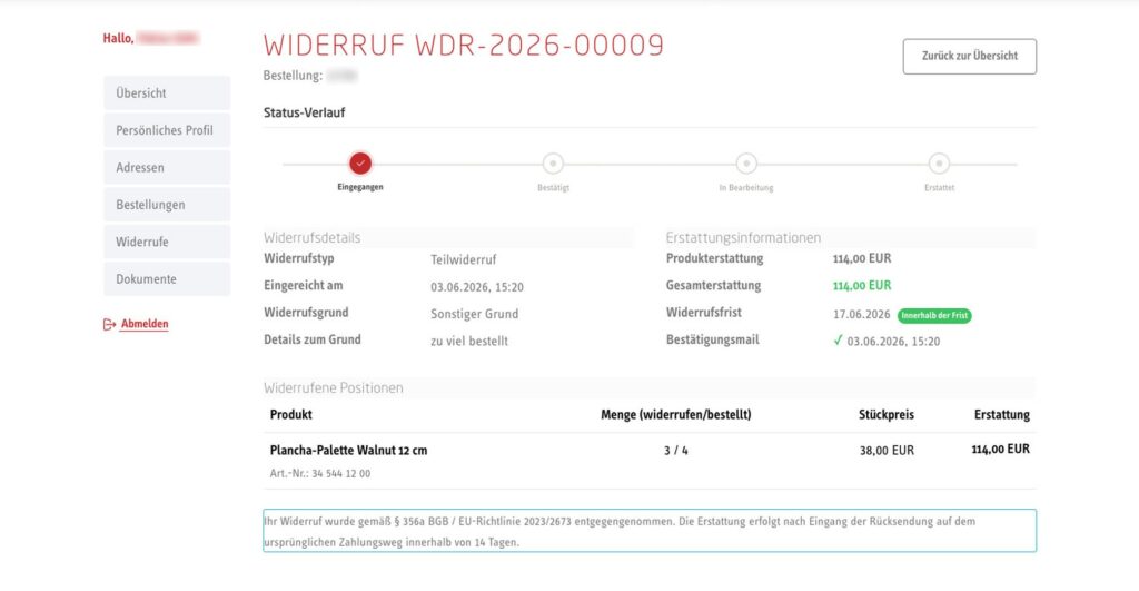 Status im Kundenkonto nachverfolgen