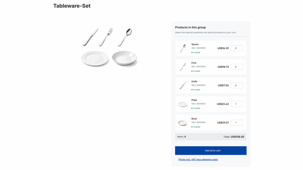 Shopware Admin: Mengen und Positionen für Gruppenartikel