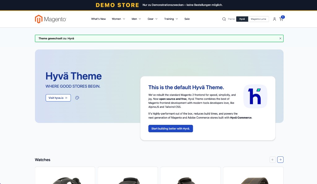 Magento Demo-Shop Startseite mit Hyvä-Theme