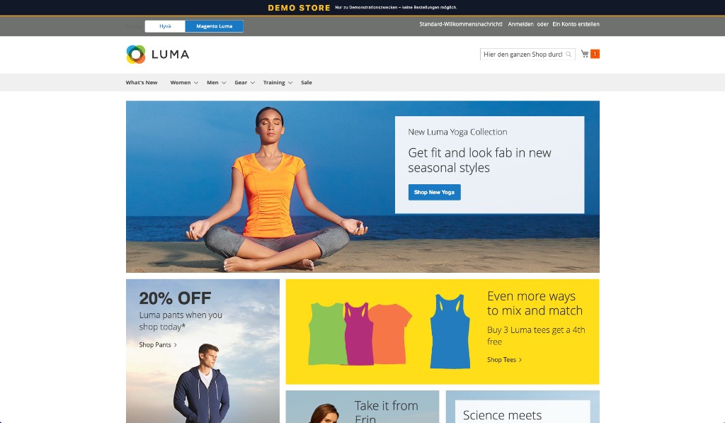 Magento Demo-Shop Startseite mit Luma-Theme